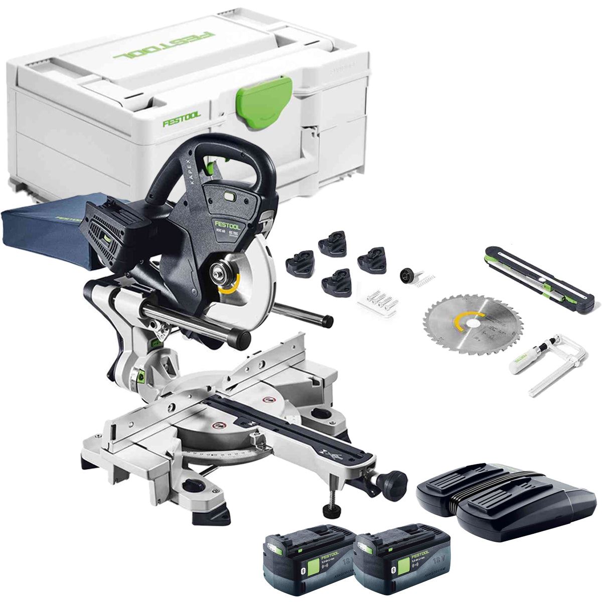Festool KAPEX KSC 60 EB-Basic 36V 216mm Sliding Compound Mitre Saw - 577775 With 2x5,0/TCL 6 DUO GB Energy Set 577708