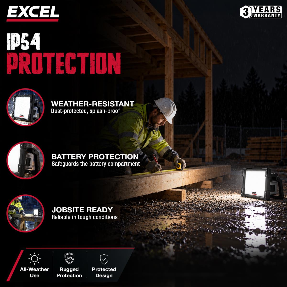 Excel 18V/240V 10000 Lumens Hybrid Pro-Frosted Work Light