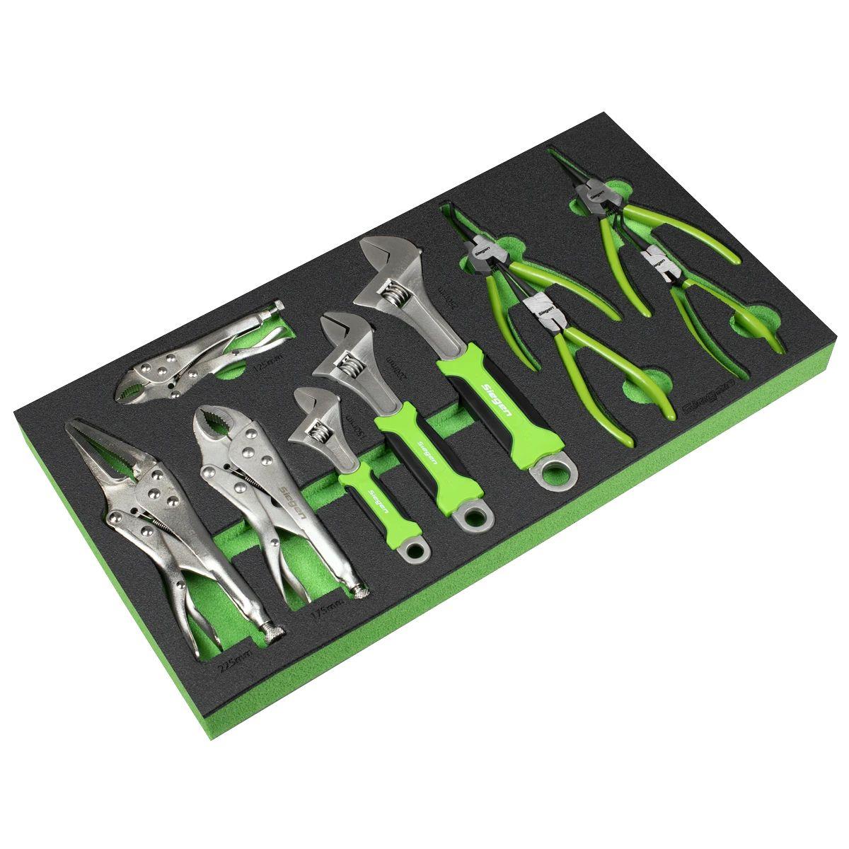Sealey S01278 Siegen Adjustable Wrench & Pliers Set with Tool Tray 10pc