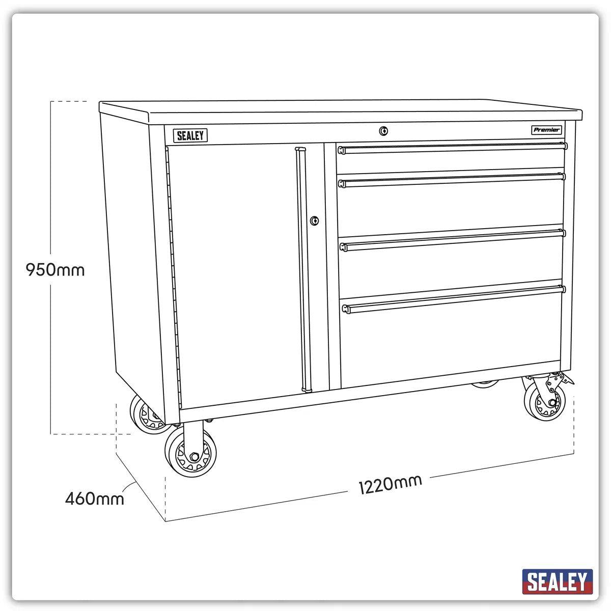 Sealey AP4804SS Mobile Stainless Steel Tool Cabinet 4 Drawer