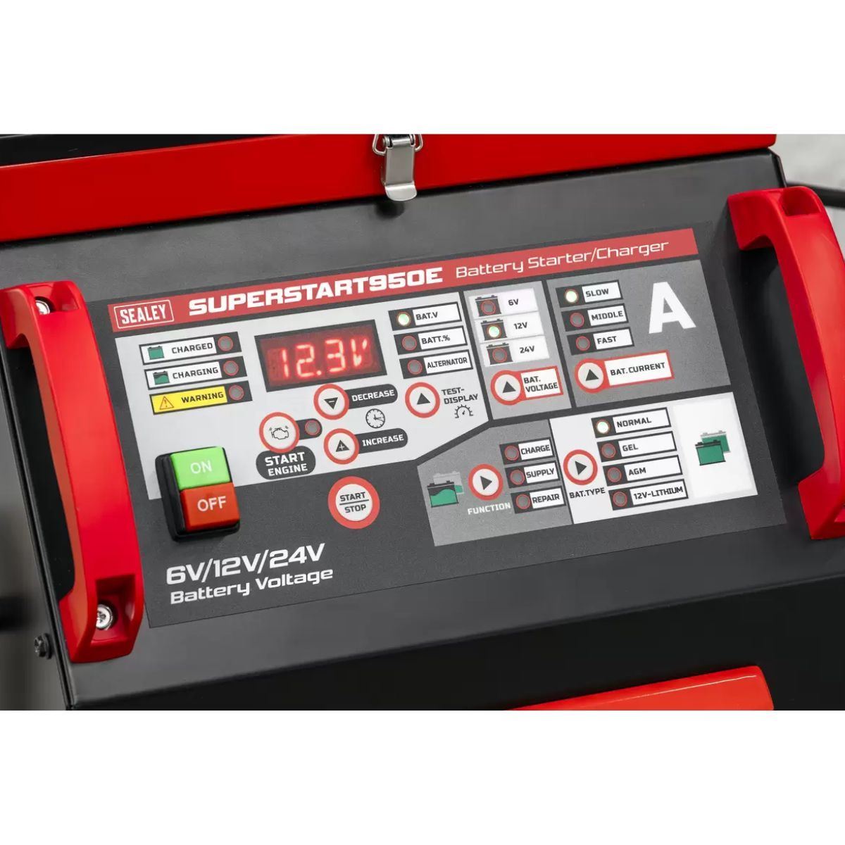 Sealey SUPERSTART950E 6/12/24V Battery Starter Charger 950A/230V
