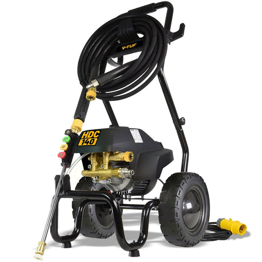 V-TUF HDC140-110V 8L/min Professional Cold Electric Site Pressure Washer with Cage Frame 1750psi & 100Bar