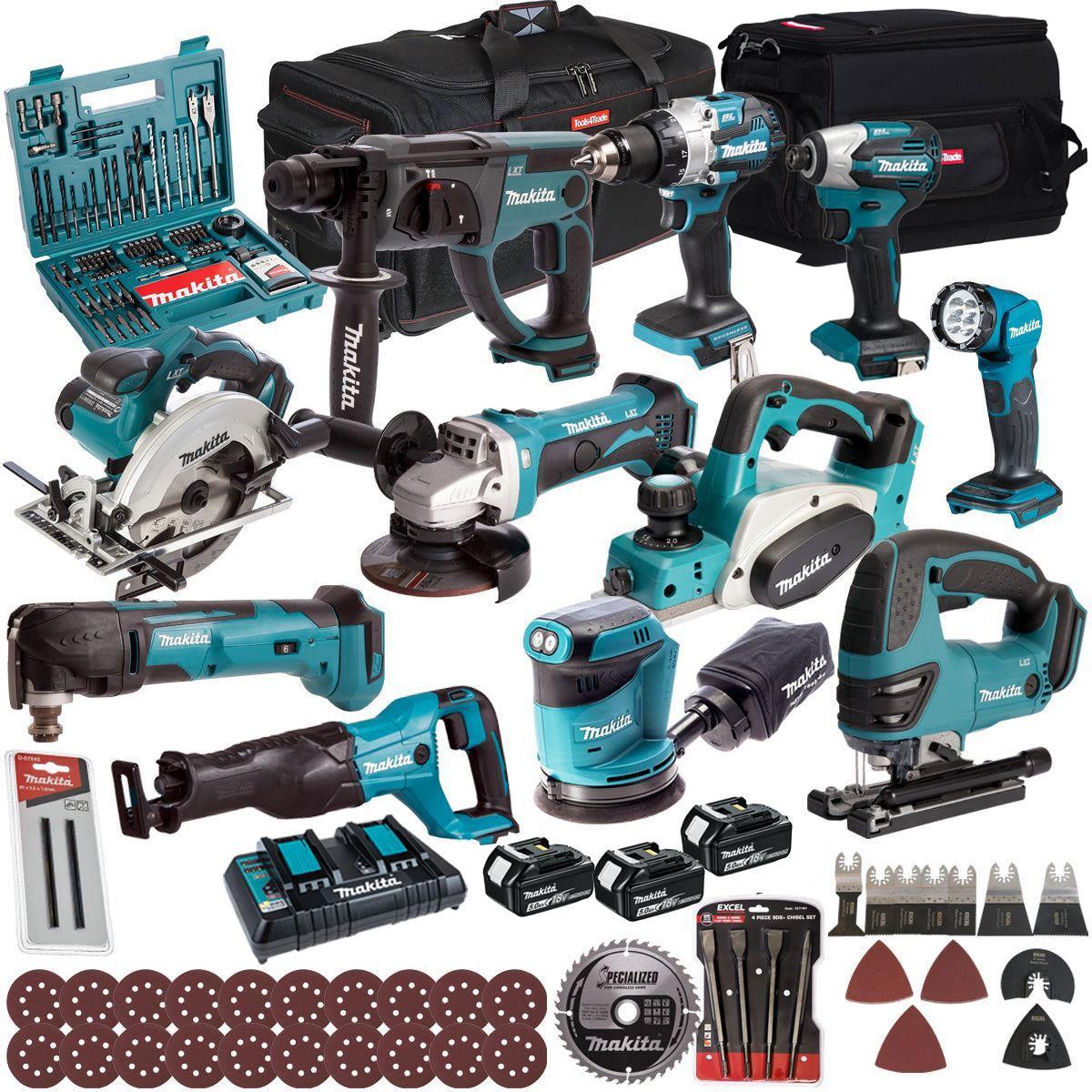 Makita 18V 11 Piece Combo Kit with 3 x 5.0Ah Battery Charger & Accessories Set T4TKIT-17225