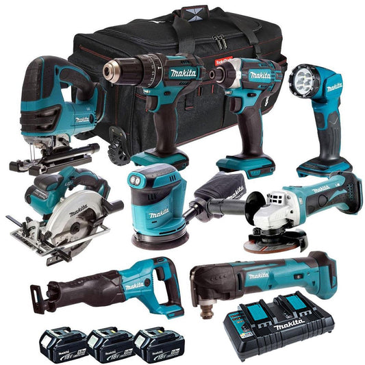 Makita 18V 9 Piece Power Tool Kit with 3 x 5.0Ah Batteries & Charger T4TKIT-318