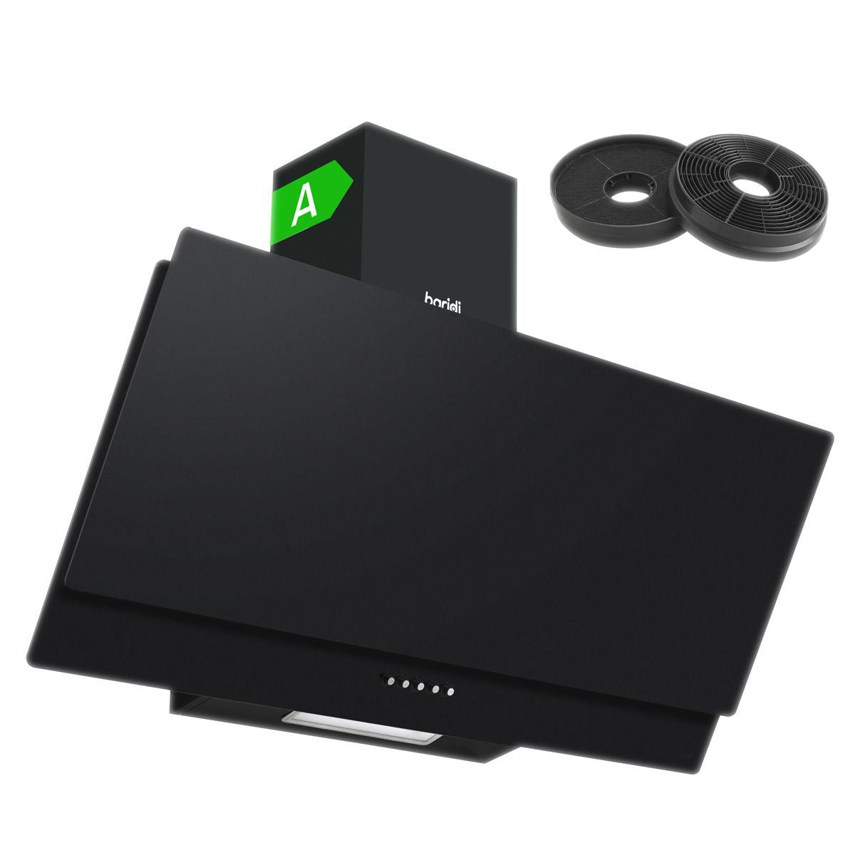 Sealey DH106 Baridi Angled Chimney Cooker Hood with Carbon Filters & LED Lamp 90cm Black Glass