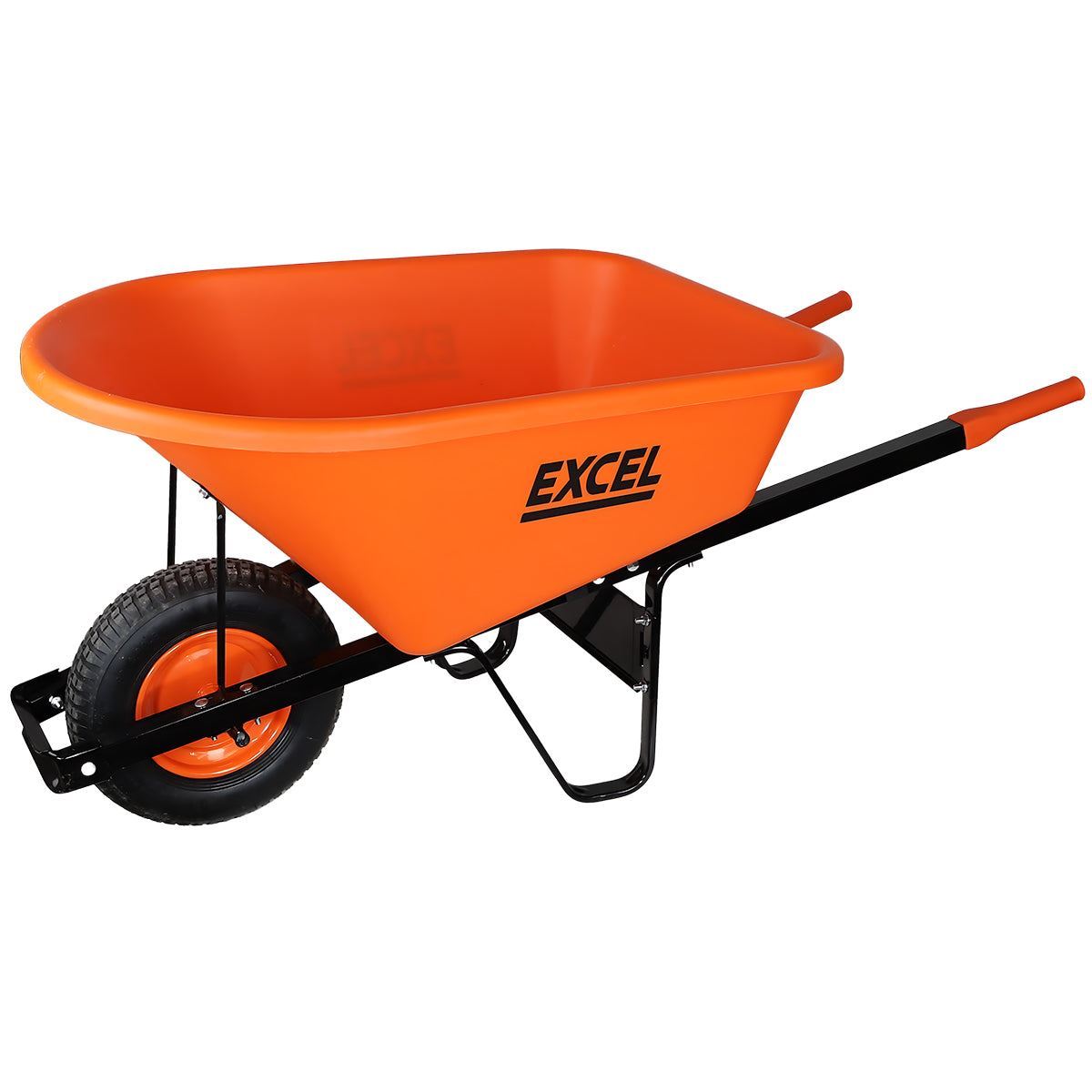 Excel Heavy Duty Orange Wheelbarrow with 120L HDPE Tray