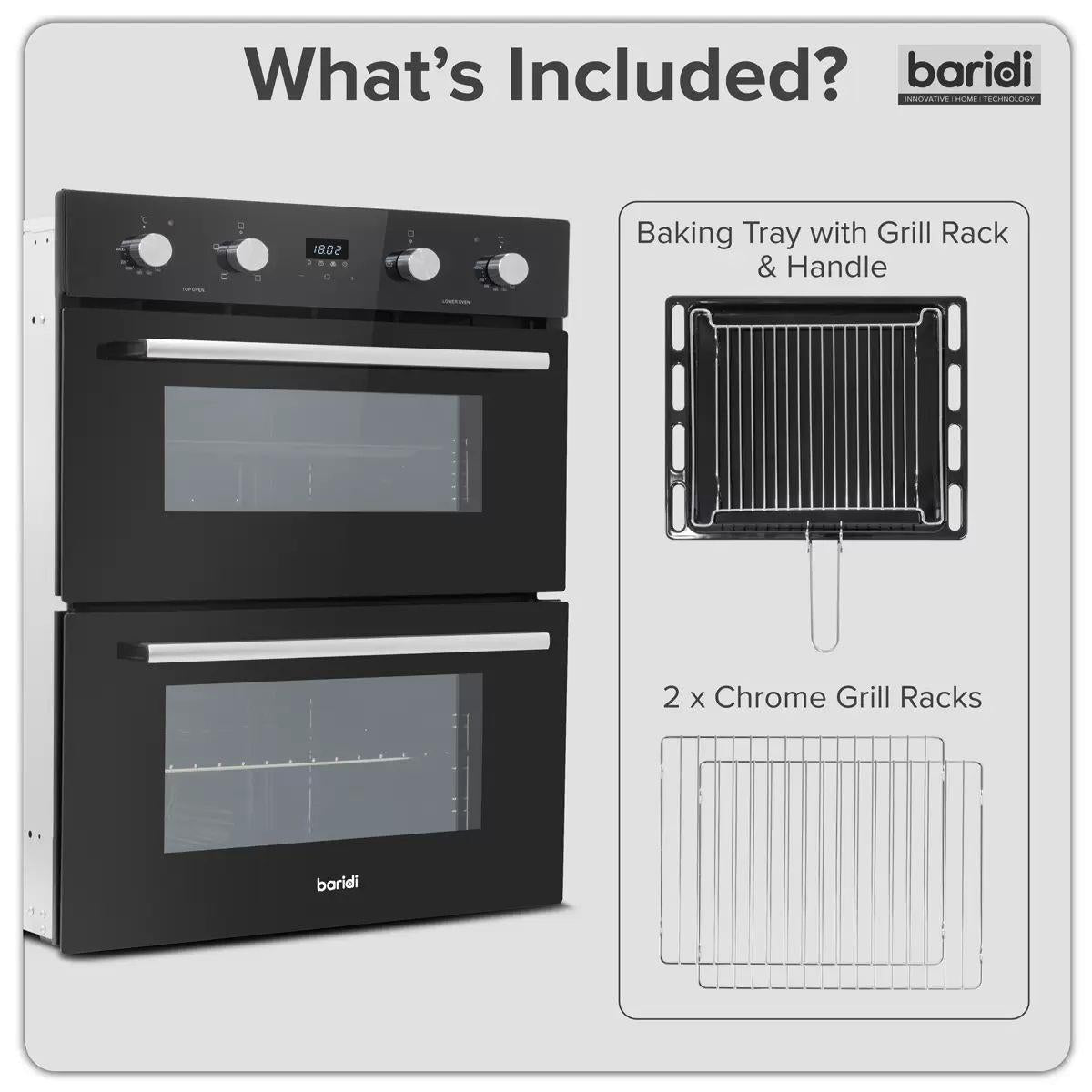 Sealey DH278 Baridi 72cm Built-Under Double Oven, 74L Capacity, Energy Rating A Black 240V