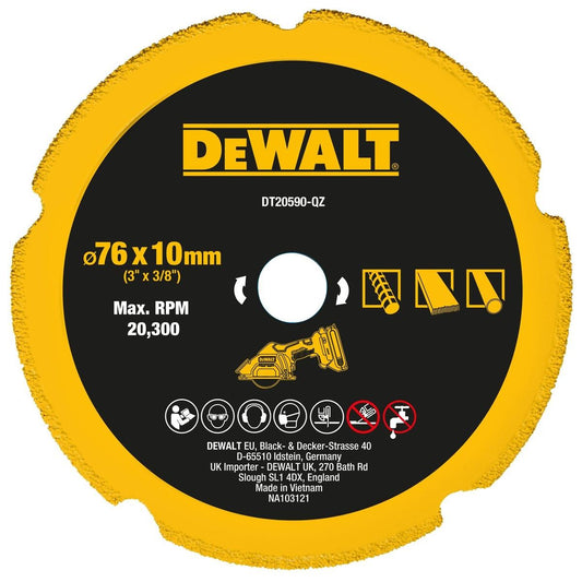 Dewalt DT20590-QZ 76mm x 10mm Multi Material Diamond Cutting Wheel