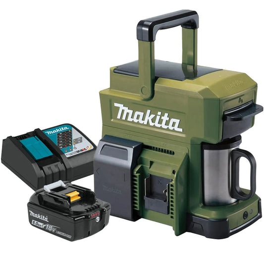 Makita DCM501ZO 10.8V CXT / 18V LXT Cordless Olive Green Coffee Maker with 1 x 6.0Ah Battery & Charger