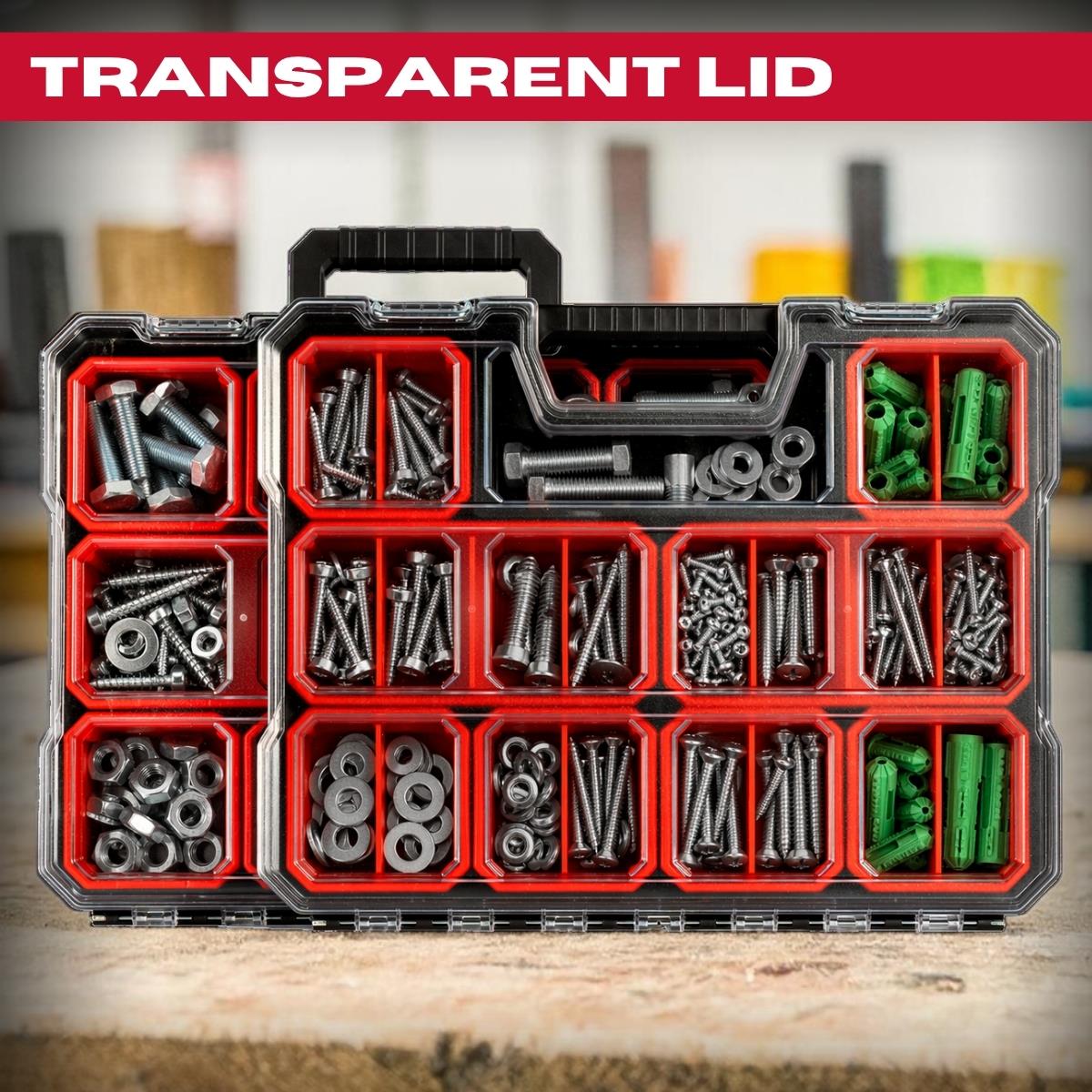Excel 2-in-1 Tool Organiser Case, Portable Storage with Custom Dividers & Clear Lid