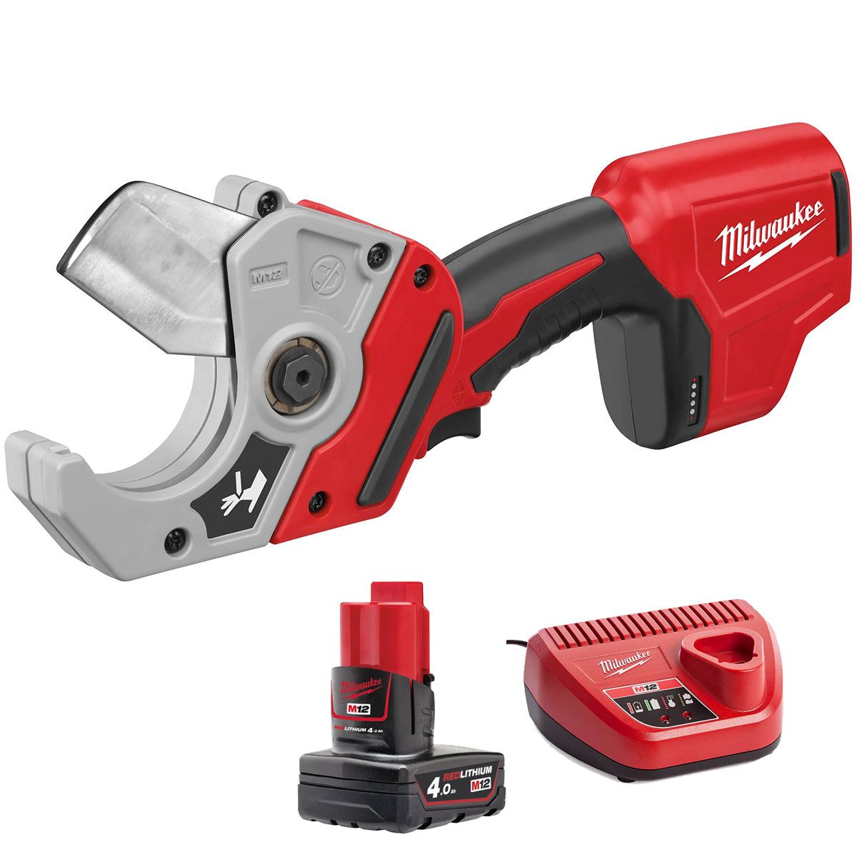 Milwaukee C12PPC-0 12V PVC Pipe Cutter with 1 x 4.0Ah Battery & Charger