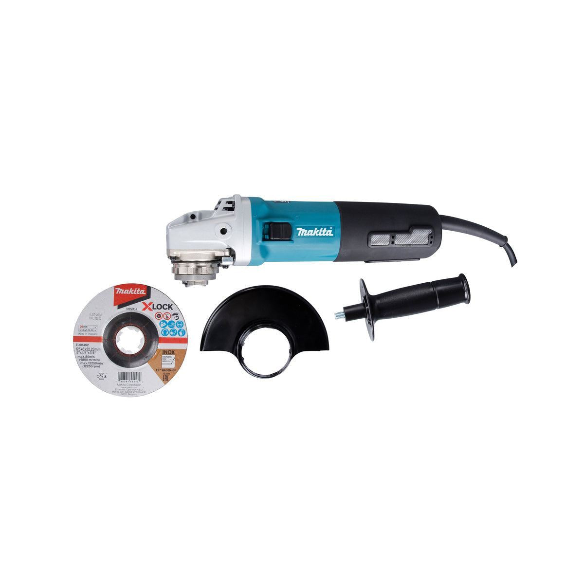 Makita GA5080RX05/2 125mm Corded Angle Grinder 240V Heavy-Duty Grinder for Precision Cutting & Grinding