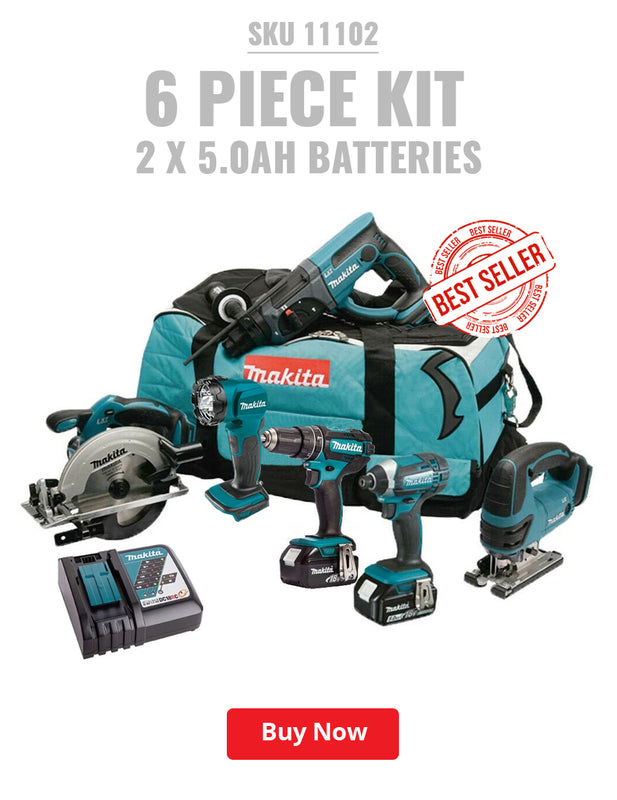 Makita 18V 9 Piece Combo Kit with 3 x 5.0Ah Batteries Charger & Bag  T4TKIT-196