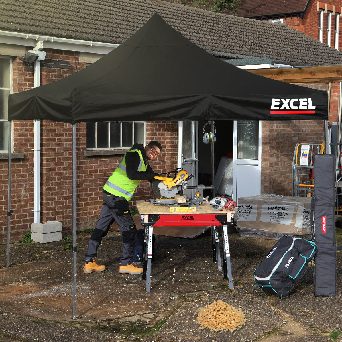 Excel Steel Gazebo 3m x 3m Black Heavy Duty Waterproof with Wheel Bag