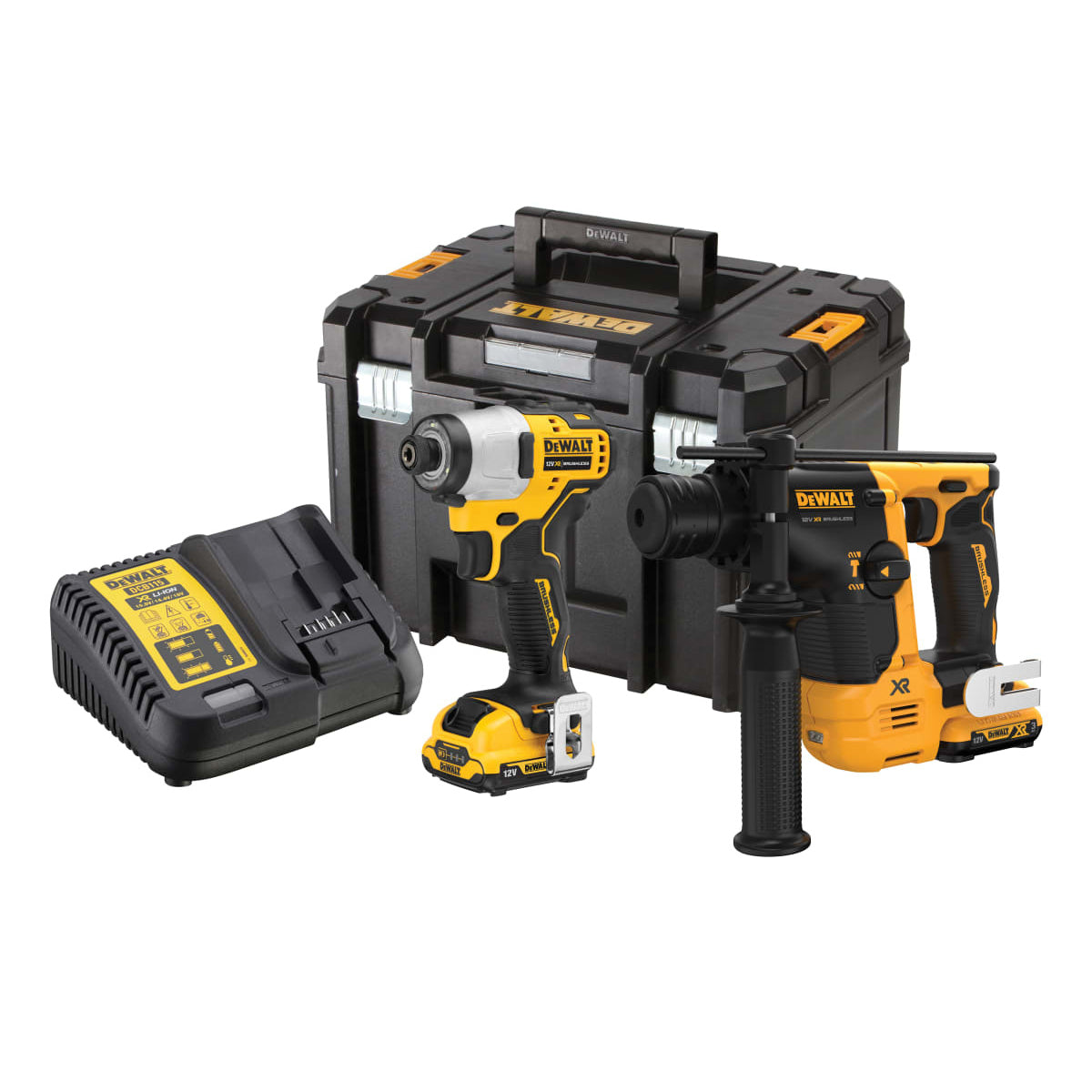 Dewalt DCK2104L2T 12V XR SDS Plus Hammer & Impact Driver Twin Pack 2 x 3.0Ah Batteries Charger & Kit Box