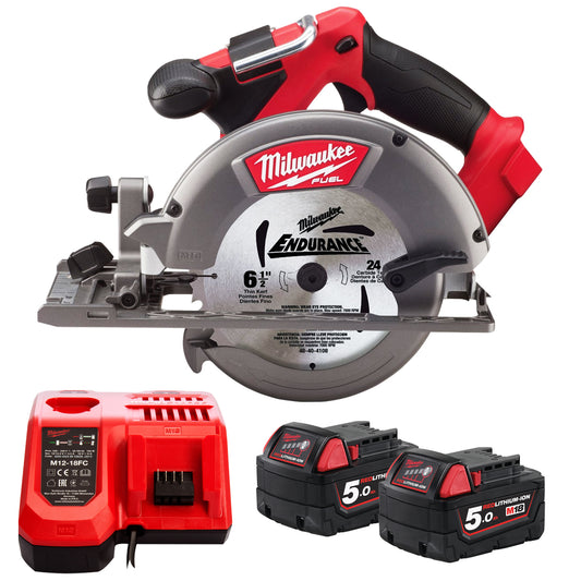 Milwaukee M18CCS55-0 18V Brushless 165mm Circular Saw with 2 x 5.0Ah Batteries & Charger