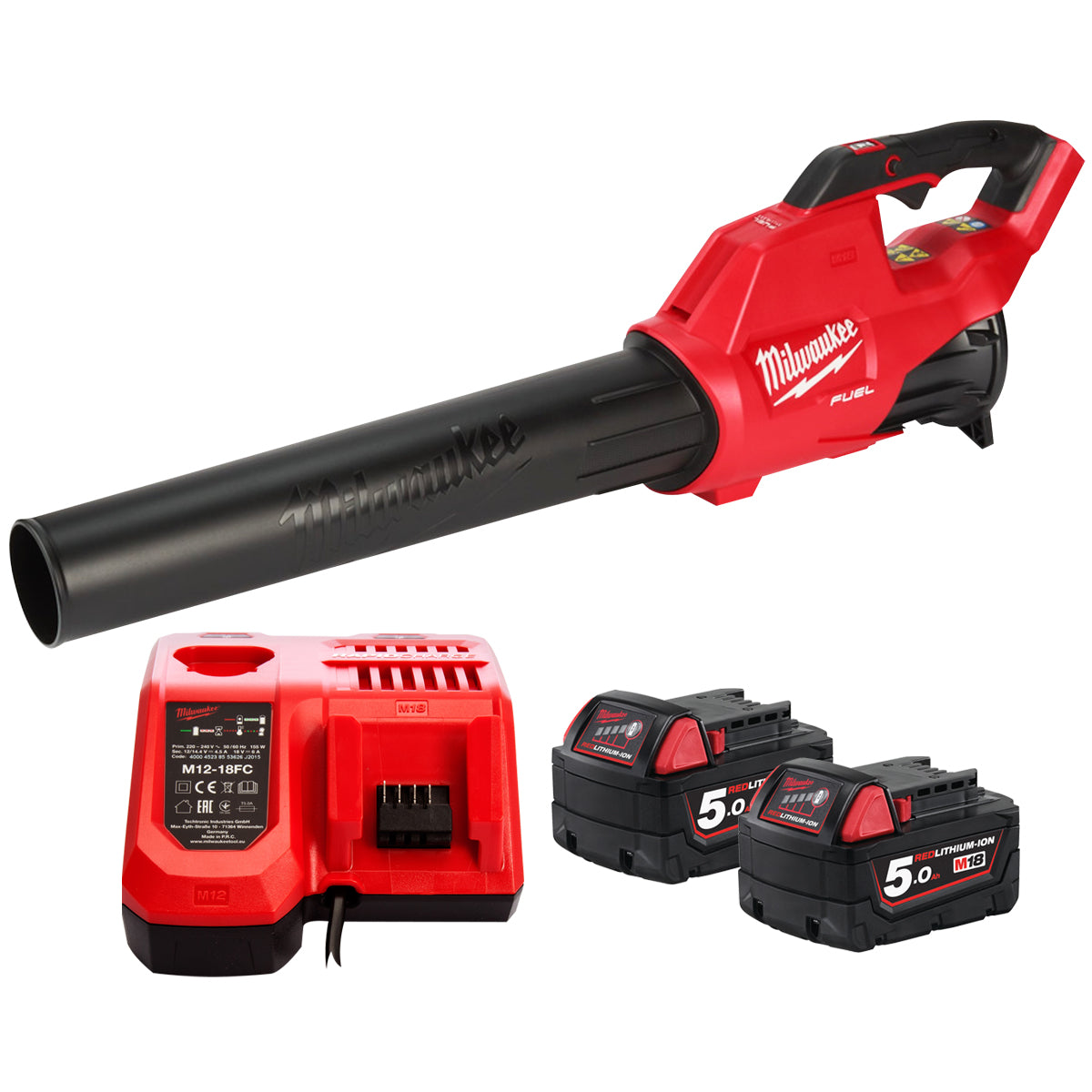 Milwaukee M18 FBL-0 18V Brushless Leaf Blower with 2 x 5.0Ah Batteries & Charger