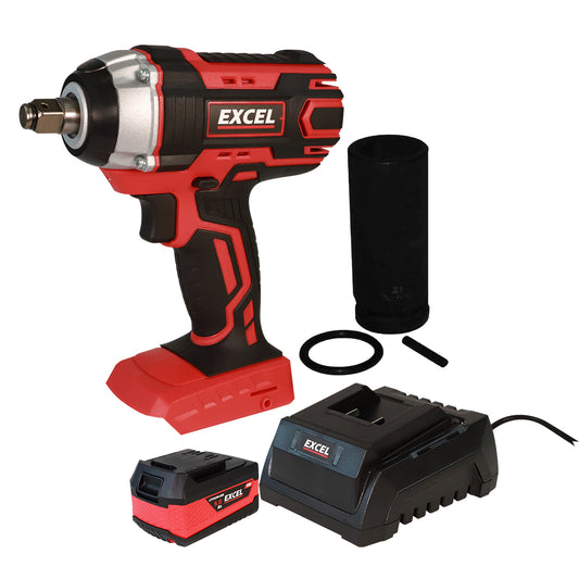 Excel 18V Cordless Impact Wrench 1/2" with 1 x 5.0Ah Battery & Charger & Impact Socket