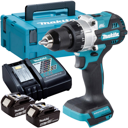 Makita DHP486RTJ 18V Brushless Combi Drill with 2 x 5.0Ah Batteries Charger & Case