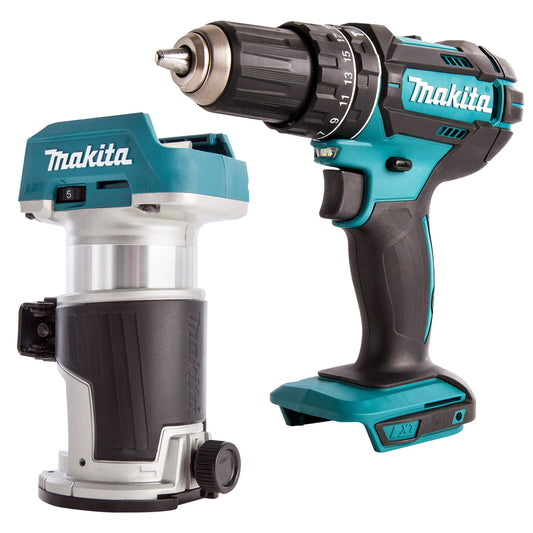 Makita 18V 2 Speed Combi Drill & Brushless Router Trimmer T4TKIT-476