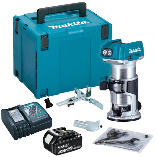 Makita DRT50Z 18V Cordless Brushless Router Trimmer with 1 x 5.0Ah Battery Charger & Type 4 Case