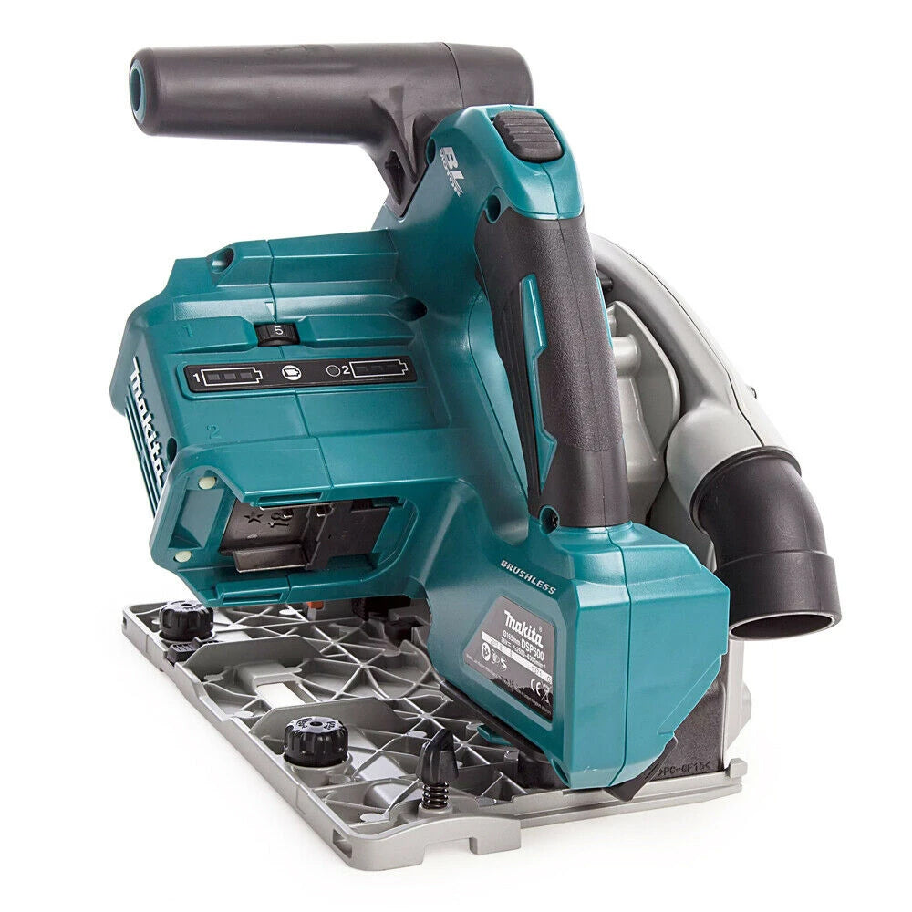 Makita DSP600ZJ 36V Brushless 165mm Plunge Saw with 2 x 1.5m Guide Rail & Case + Rail Bag