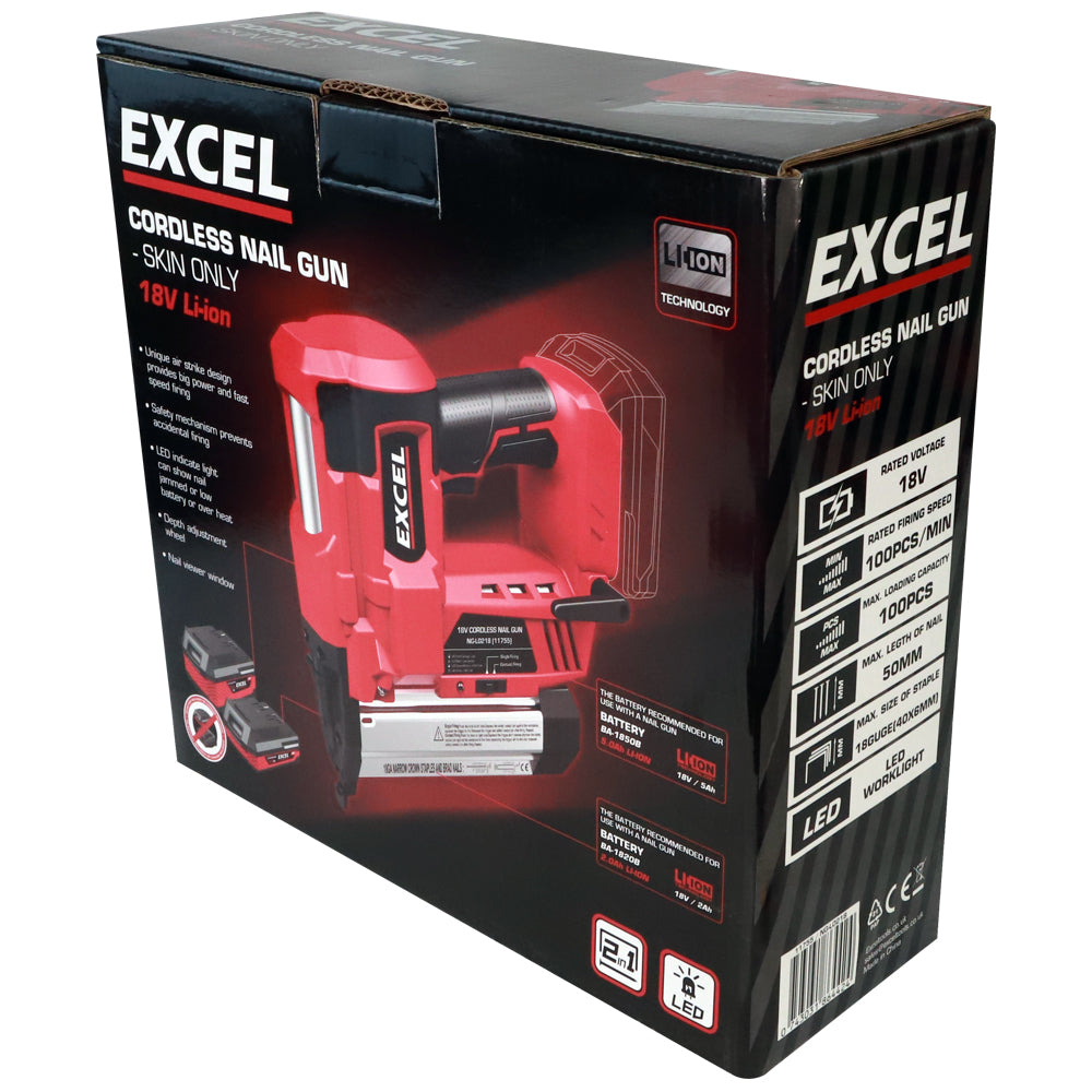 Excel 18V Cordless Second Fix Nailer (Battery & Charger Not Included)
