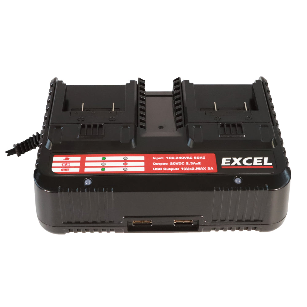Excel 100-240V Dual Port Fast Battery Charger 2.3A