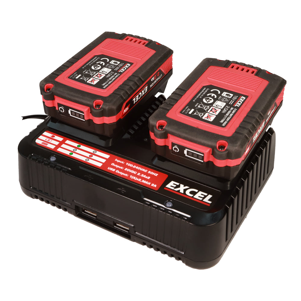 Excel 100-240V Dual Port Fast Battery Charger 2.3A