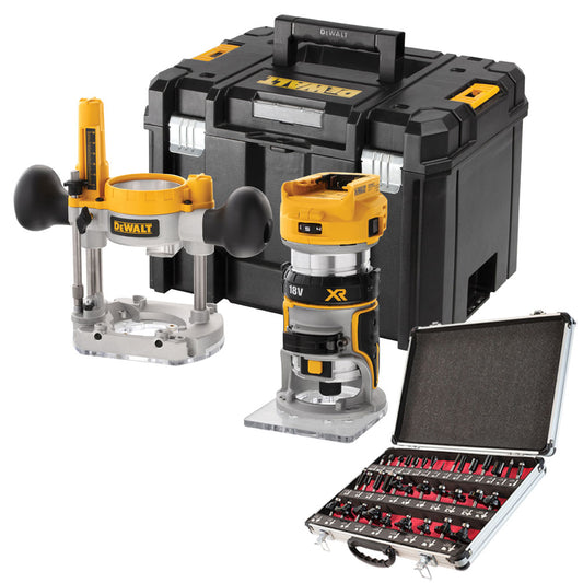 DeWalt DCW604NT 18V Brushless Router Trimmer with 1/4" 35 Piece Cutter Set
