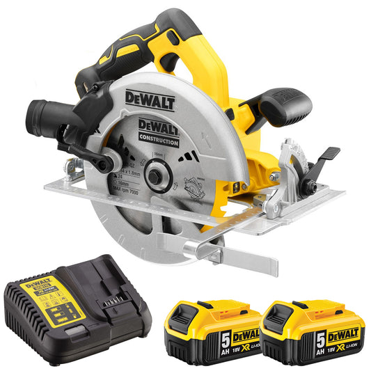 DeWalt DCS570N 18V 184mm Brushless Circular Saw with 2 x 5.0Ah Batteries & Charger