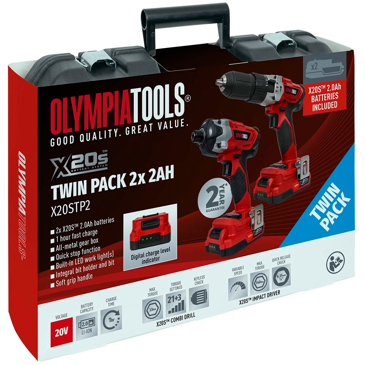 Olympia X20STP2 20V Twin Pack 2 x 2.0Ah Li-ion Battery & Charger in Case