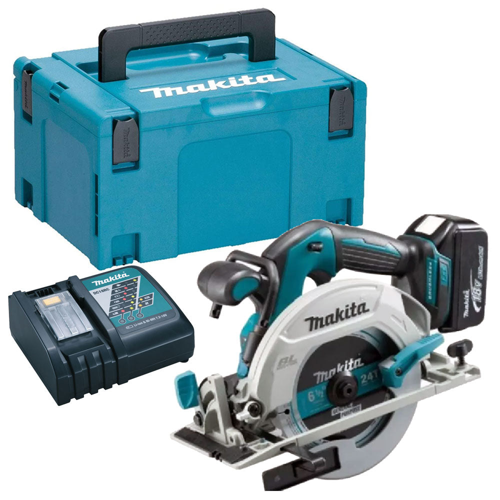 Makita DHS680Z 18V 165mm Brushless Circular Saw with 1 x 5.0Ah Battery, Charger & Type 3 Case