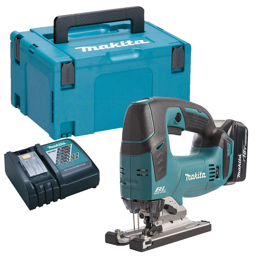 Makita DJV182Z 18V Brushless Top Handle Jigsaw with 1 x 5.0Ah Battery Charger & Type 3 Case
