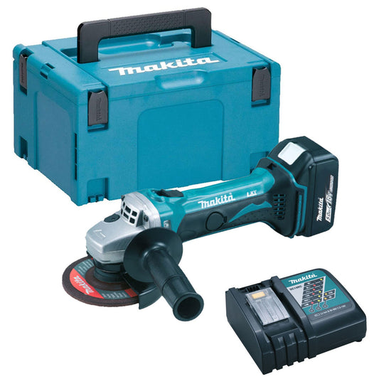 Makita DGA452Z 18V Cordless 115mm Angle Grinder with 1 x 5.0Ah Battery Charger & Type 3 Case