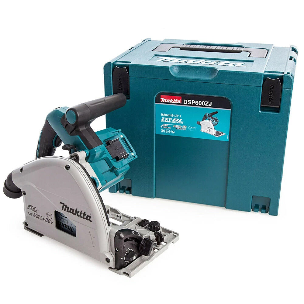 Makita DSP600ZJ 36V Brushless 165mm Plunge Saw with 1x1.5m Guide Rail+Clamp+Bag+Blade