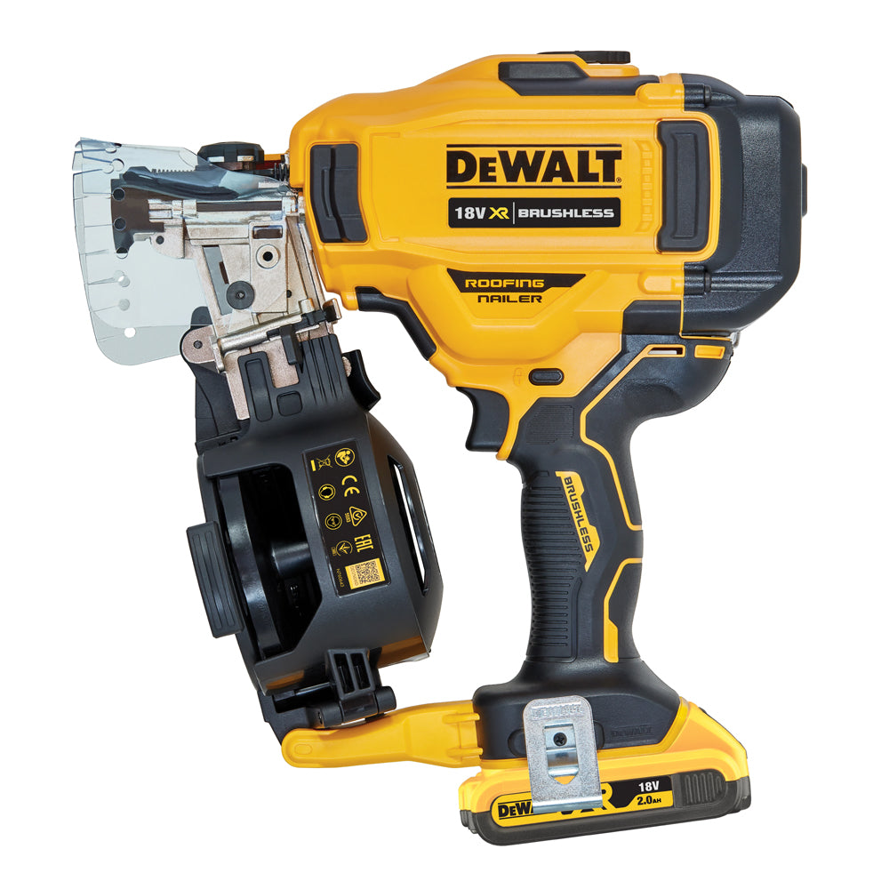 Dewalt DCN45RND2 18V XR Brushless Roofing Coil First Fix Nailer with 2 x 2.0Ah Battery & Charger In Case