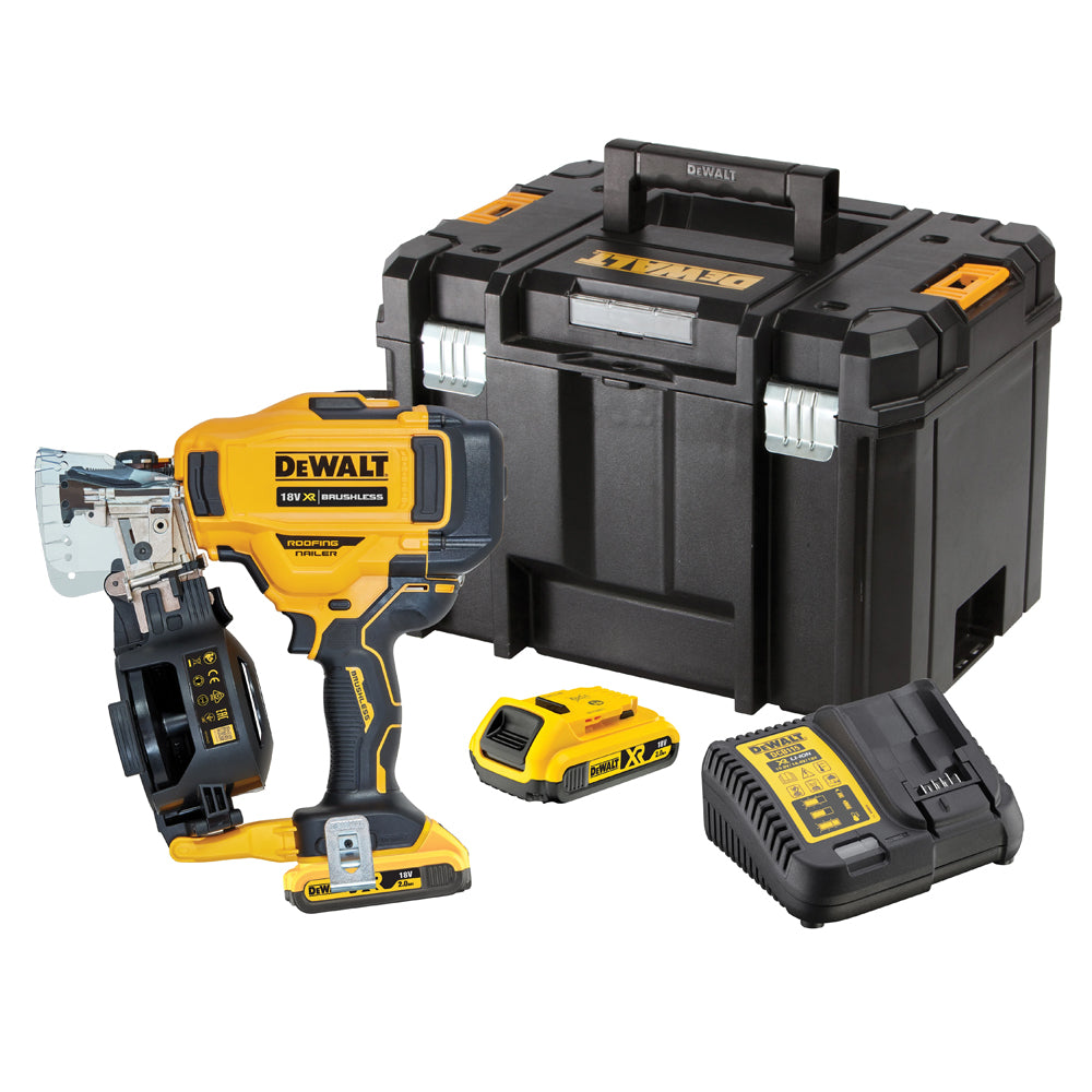 Dewalt DCN45RND2 18V XR Brushless Roofing Coil First Fix Nailer with 2 x 2.0Ah Battery & Charger In Case