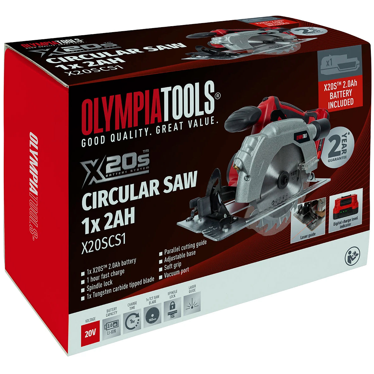 Olympia OLPX20SCS1 X20S CS1 20V Circular Saw 165mm with 1 x 2.0Ah Battery & Charger