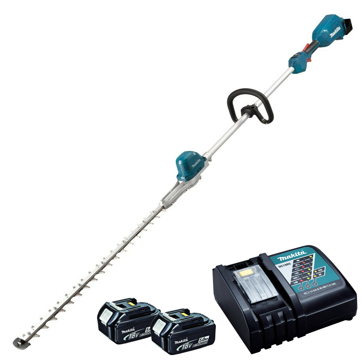 Makita DUN600LRTE 18V Brushless Pole Hedge Trimmer 60cm with 2 x 5.0Ah Batteries and Charger