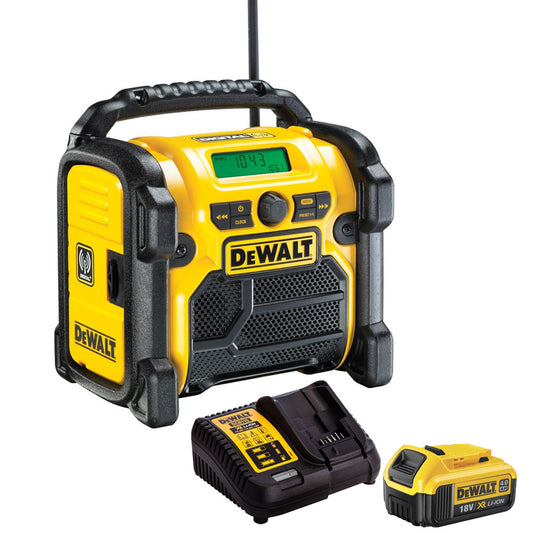 Dewalt DCR020 240V Compact DAB Radio with 1 x 4.0Ah Battery & Charger