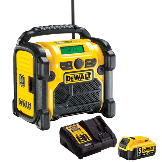 Dewalt DCR020 240V Compact DAB Radio with 1 x 5.0Ah Battery & Charger