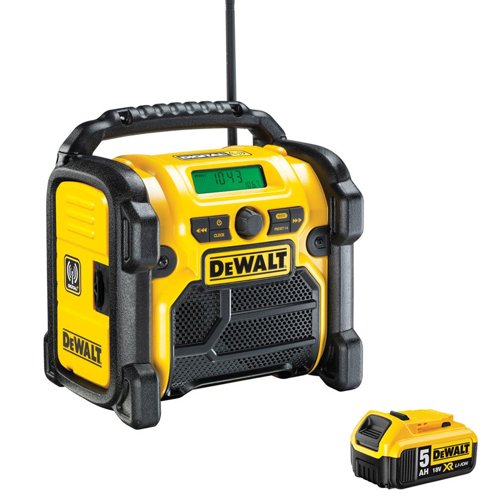 Dewalt DCR020 240V Compact DAB Radio with 1 x 5.0Ah Battery