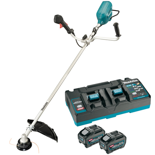 Makita UR012GT203 Twin 40V Max Brushless Brush Cutter with 2 x 5.0Ah Battery & Twin Port Charger