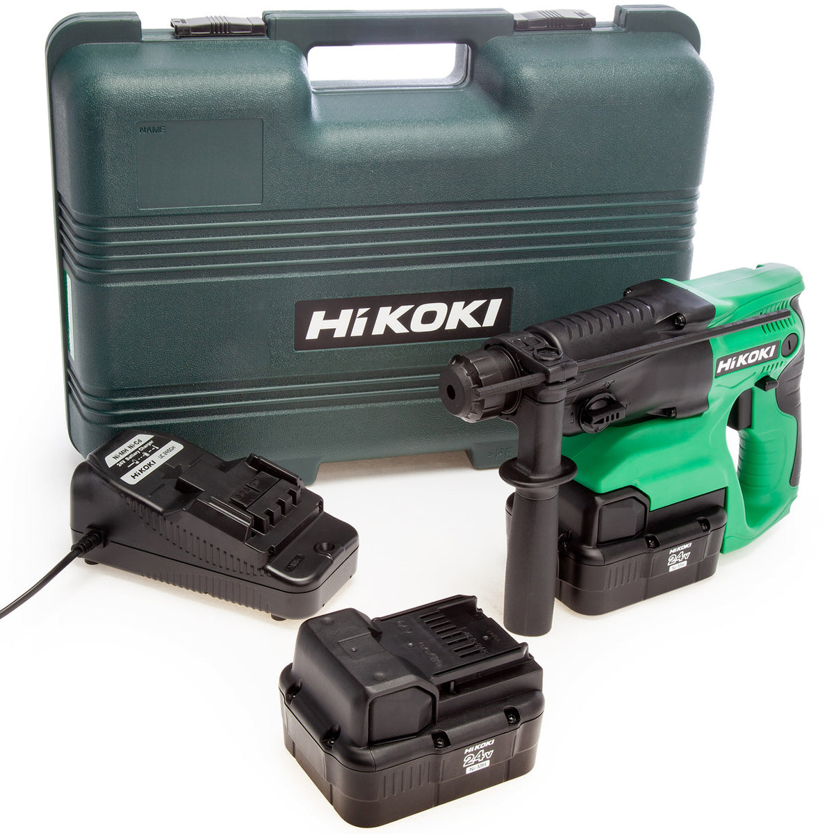 HiKOKI DH24DVC 24V SDS-Plus Rotary Hammer Drill with 2 x 2.0Ah Ni-MH Batteries Charger & Case