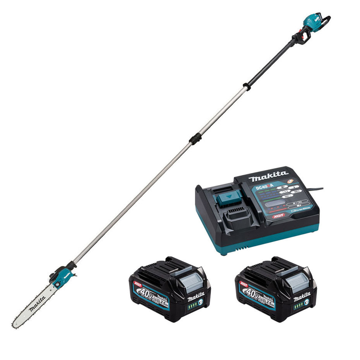 Makita UA004GD203 40V XGT Brushless Telescopic Pole Saw with 2 x 2.5Ah Battery and Charger