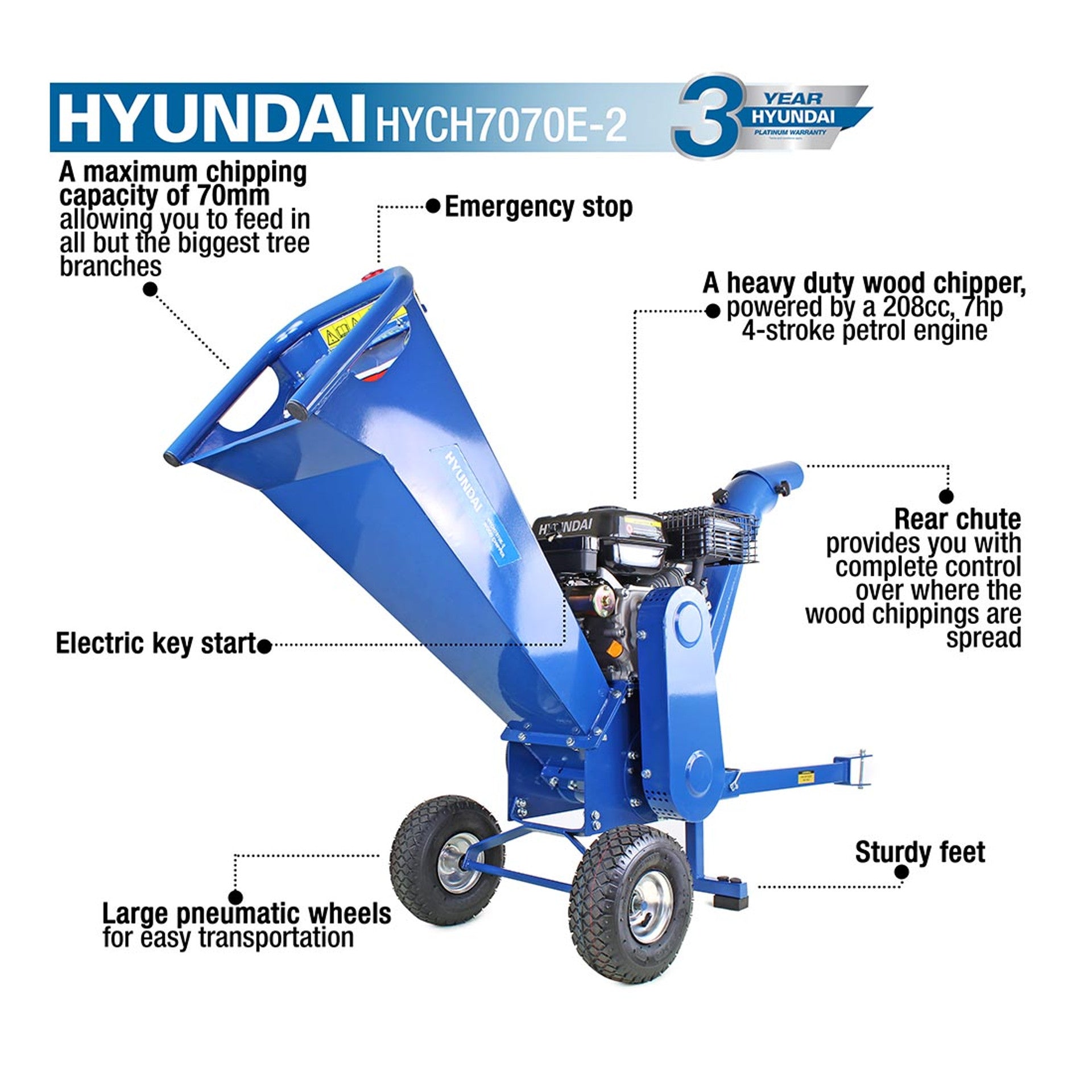 Hyundai HYCH7070E-2 212cc Petrol Garden Wood Chipper