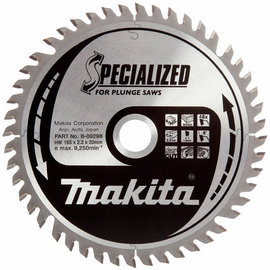 Makita 165mm 48T Wood Specialized Plunge Saw Blade B-33015