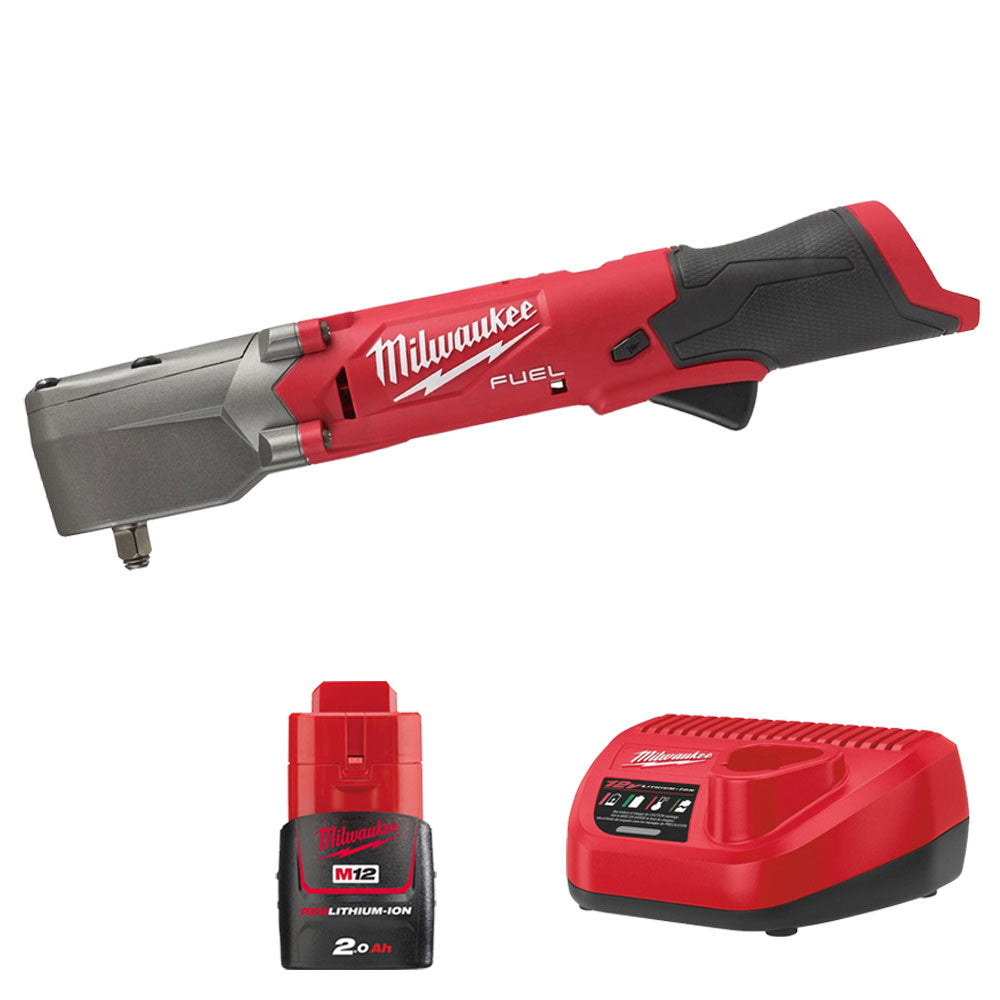 Milwaukee M12 FRAIWF38-0 12V Brushless Right Angle Wrench with 1 x 2.0Ah Battery Charger