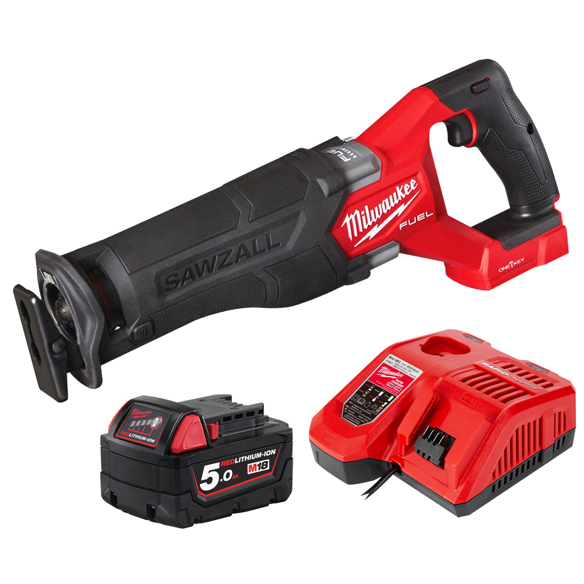Milwaukee M18 ONEFSZ-0X 18V Fuel Brushless One-Key Sawzall Reciprocating Saw with 1 x 5.0Ah Battery & Charger